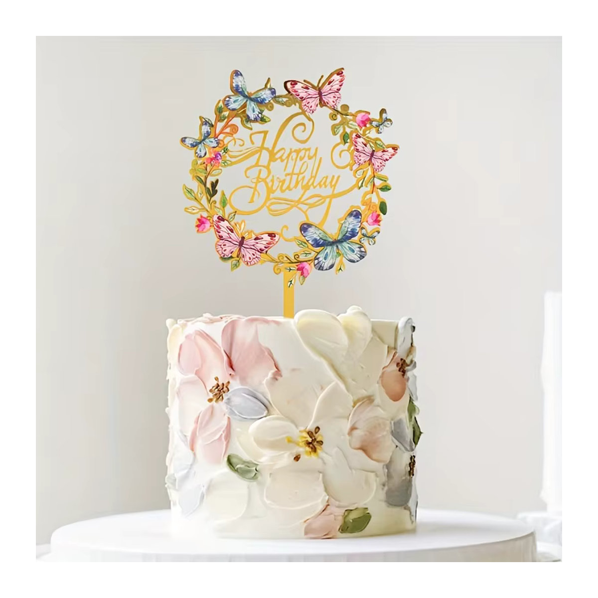 Goldener Happy Birthday Cake Pick mit floralem Design zur Kuchendekoration für deine Geburtstagsparty - Bild 3