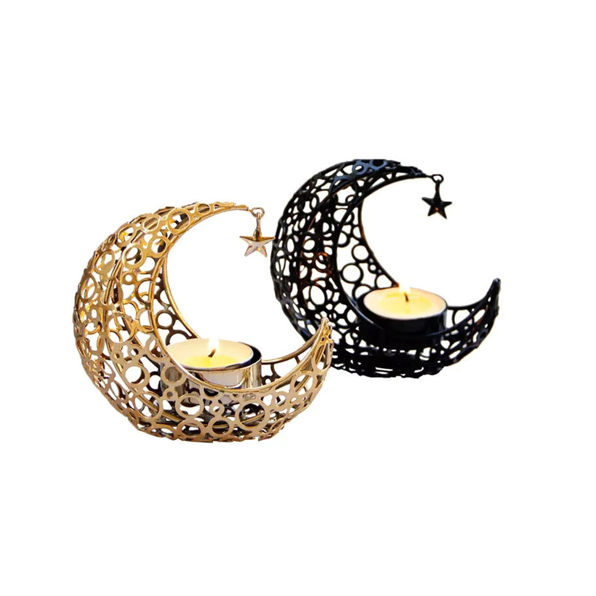 Goldener Mond Kerzenhalter aus Metall für Teelichter als romantische Weihnachts- und Hochzeitsdekoration - Bild 5