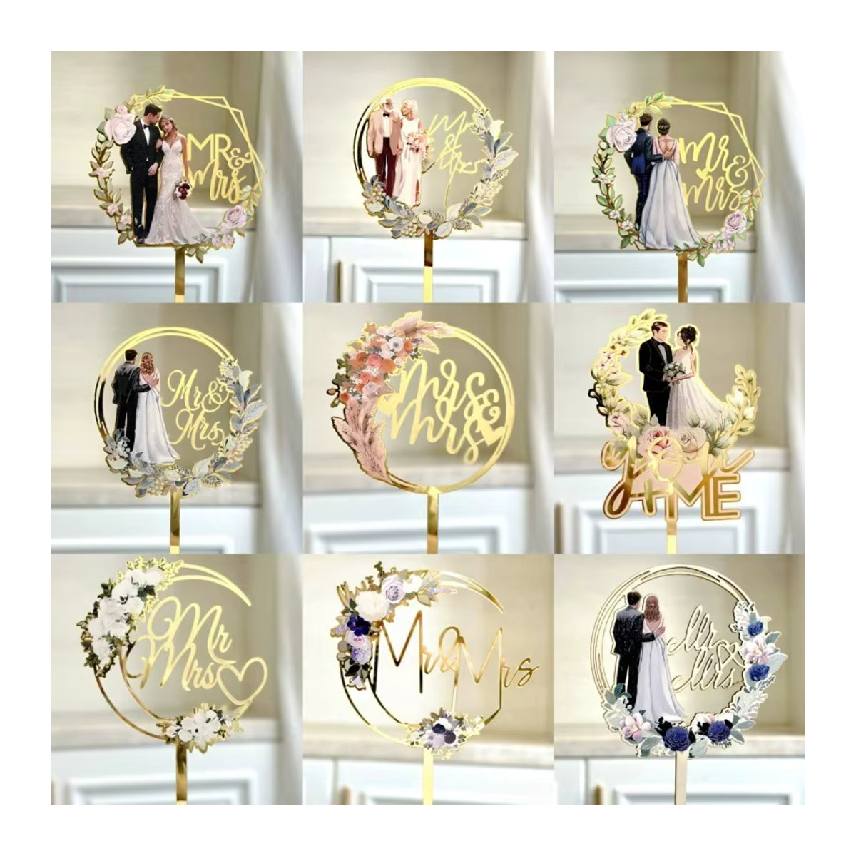 Goldener Mr&Mrs Love Hochzeitstorte Topper aus Acryl und Holz von MJCakedecor für deine Hochzeits- oder Verlobungsfeier - Bild 6