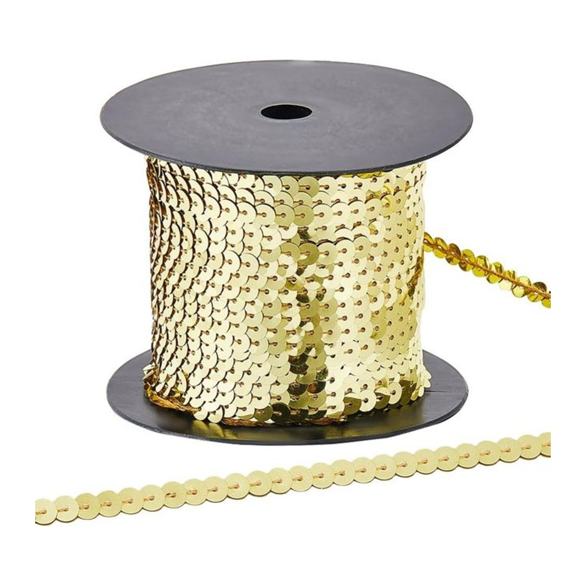 Goldener Paillettenbesatz mit flachen Pailletten-Perlen, 6 mm Breite, 91,44 m Glitzerband auf Spule - Bild 1