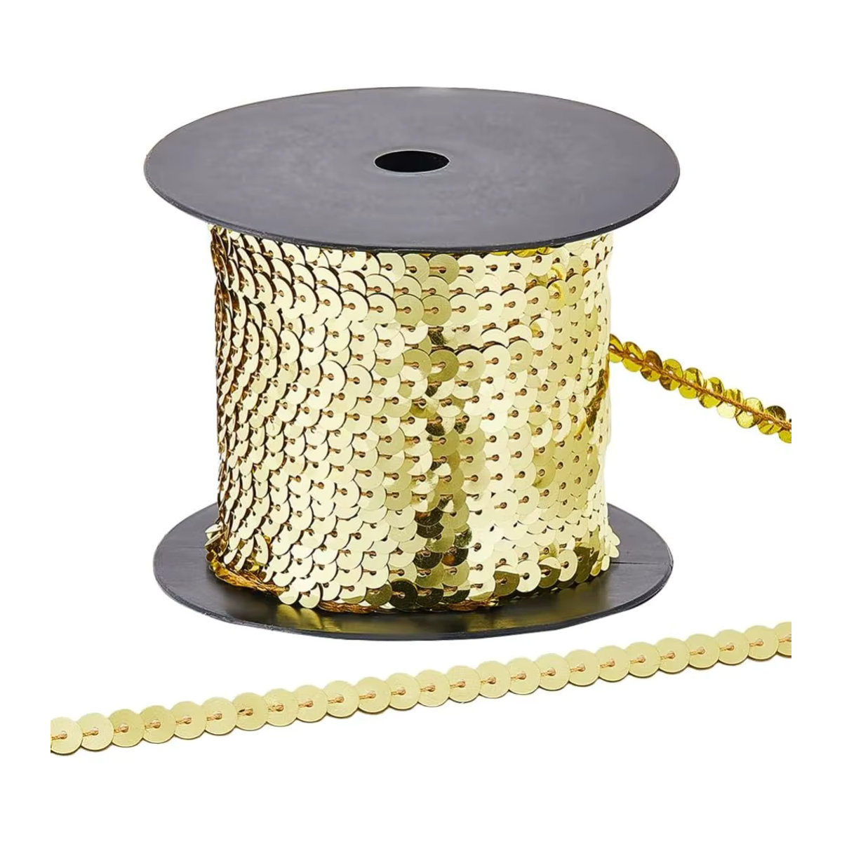 Goldener Paillettenbesatz mit flachen Pailletten-Perlen, 6 mm Breite, 91,44 m Glitzerband auf Spule - Bild 6