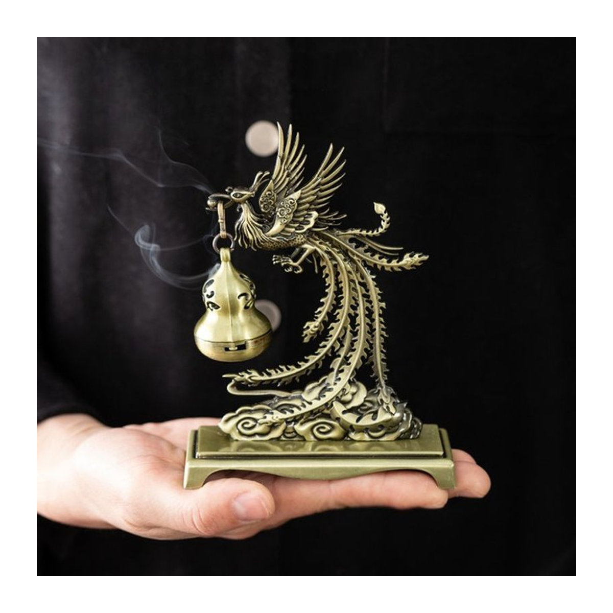 Goldener Phoenix Weihrauchhalter aus Metall als hängender Aroma-Brenner für dein Zuhause - Bild 1