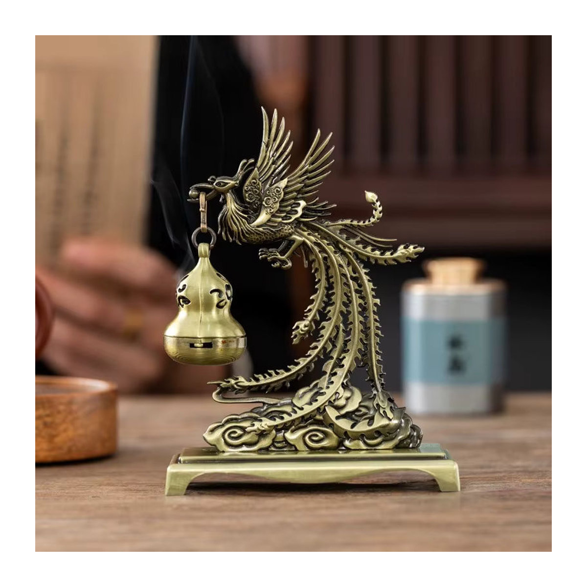 Goldener Phoenix Weihrauchhalter aus Metall als hängender Aroma-Brenner für dein Zuhause - Bild 2