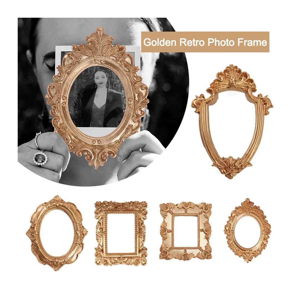 Goldener Retro-Bilderrahmen im europäischen Viktoria-Stil aus Metall für Schmuck und Dekoration - Bild 3
