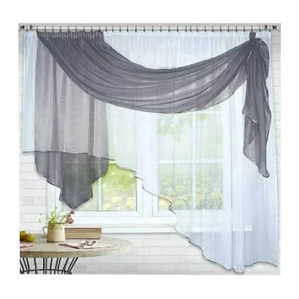Gollado Voile Vorhang mit Volant Design für Wohnzimmer, Küche und Schlafzimmer in Grün oder Grau - Bild 1