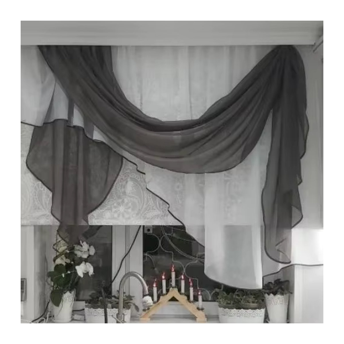 Gollado Voile Vorhang mit Volant Design für Wohnzimmer, Küche und Schlafzimmer in Grün oder Grau - Bild 2