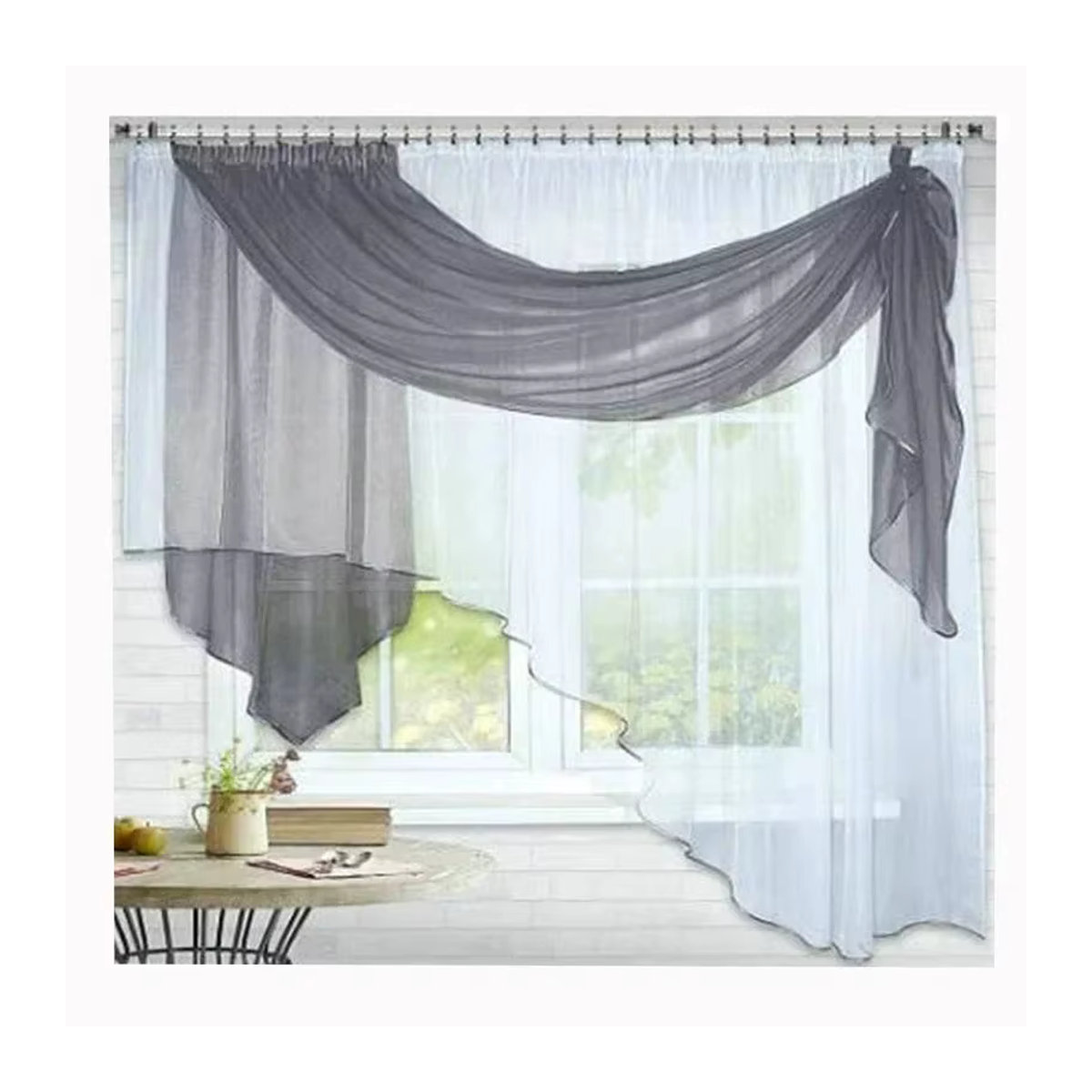 Gollado Voile Vorhang mit Volant Design für Wohnzimmer, Küche und Schlafzimmer in Grün oder Grau - Bild 3