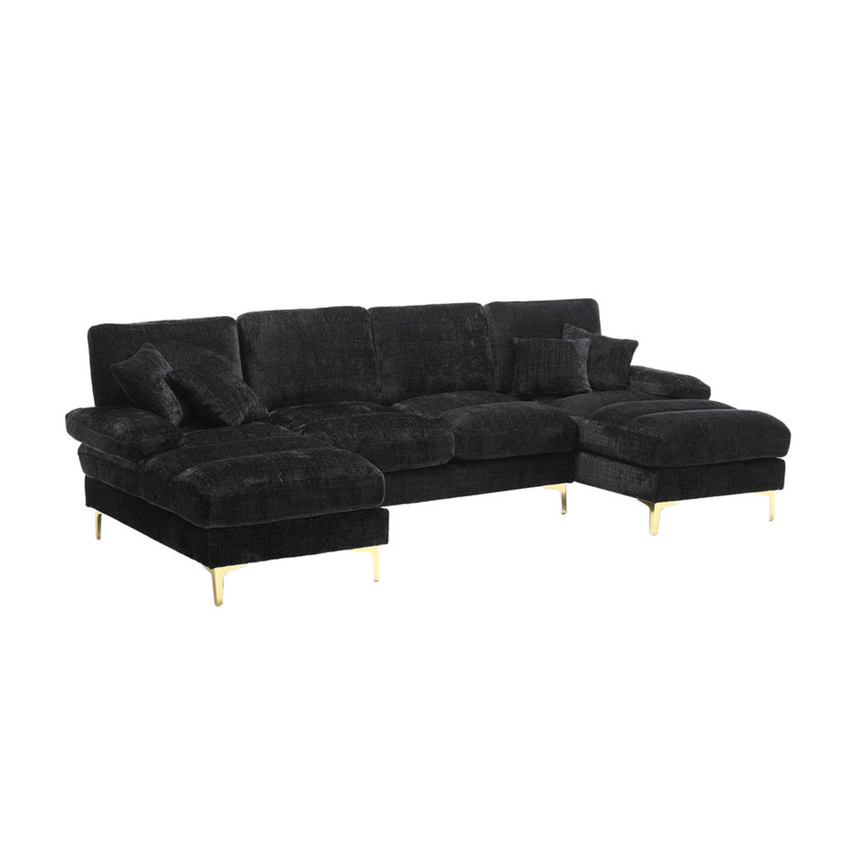 Gomyway Modernes U-förmiges Chenille-Sofa mit Doppel-Liegesitzen in Schwarz - Bild 1