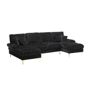 Gomyway Modernes U-förmiges Chenille-Sofa mit Doppel-Liegesitzen in Schwarz