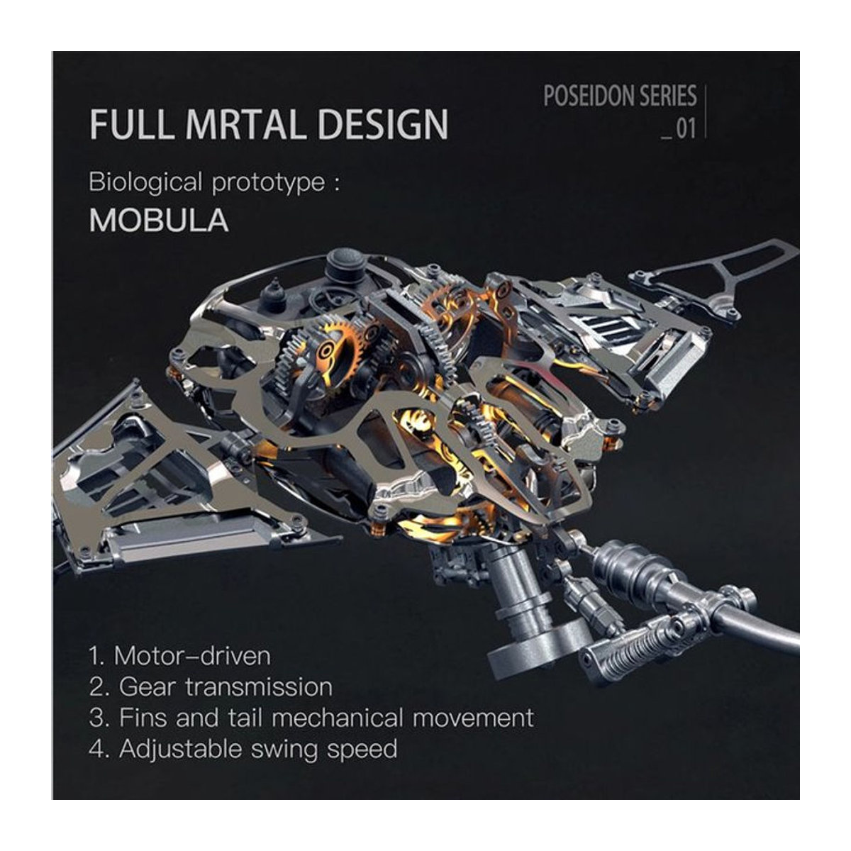 Goni Mechanischer Manta Rochen aus Metall in Silber als handgefertigtes Deko-Ornament - Bild 1