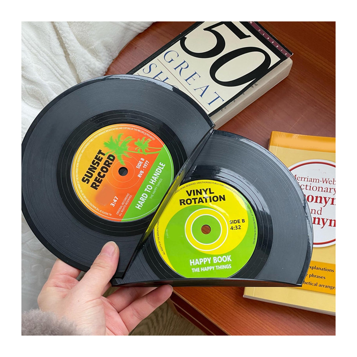 GoolRC 2er Set Vintage Buchstützen in Vinylplatten-Optik aus Kunststoff, Schwarz - Bild 3