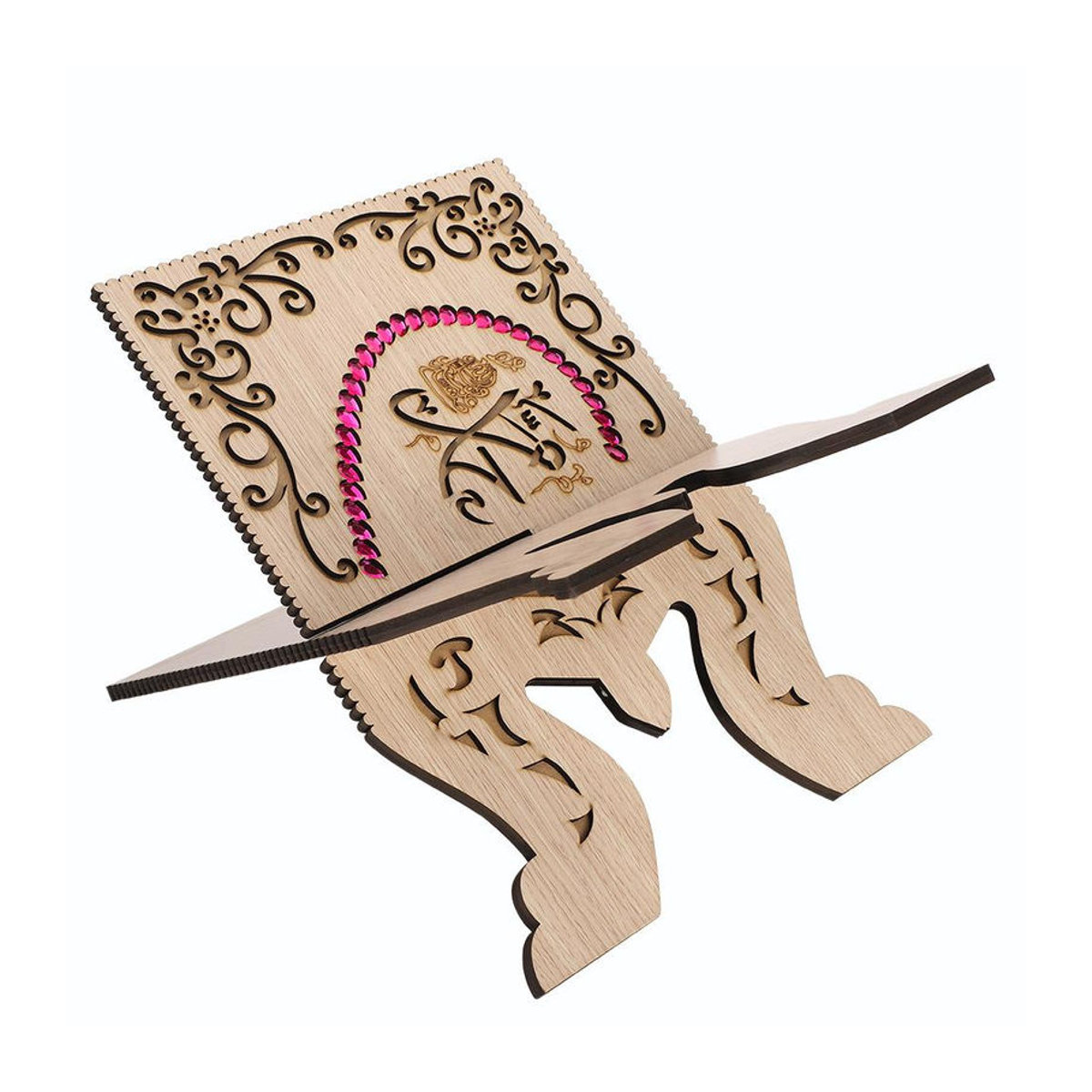 GoolRC Koran Buchhalter im Retro-Design aus Holz mit rotem Diamant-Muster, religiöser Buchständer in Rot und Beige - Bild 2