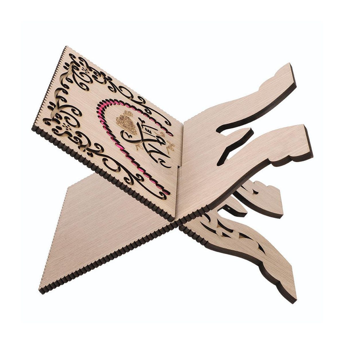 GoolRC Koran Buchhalter im Retro-Design aus Holz mit rotem Diamant-Muster, religiöser Buchständer in Rot und Beige - Bild 4