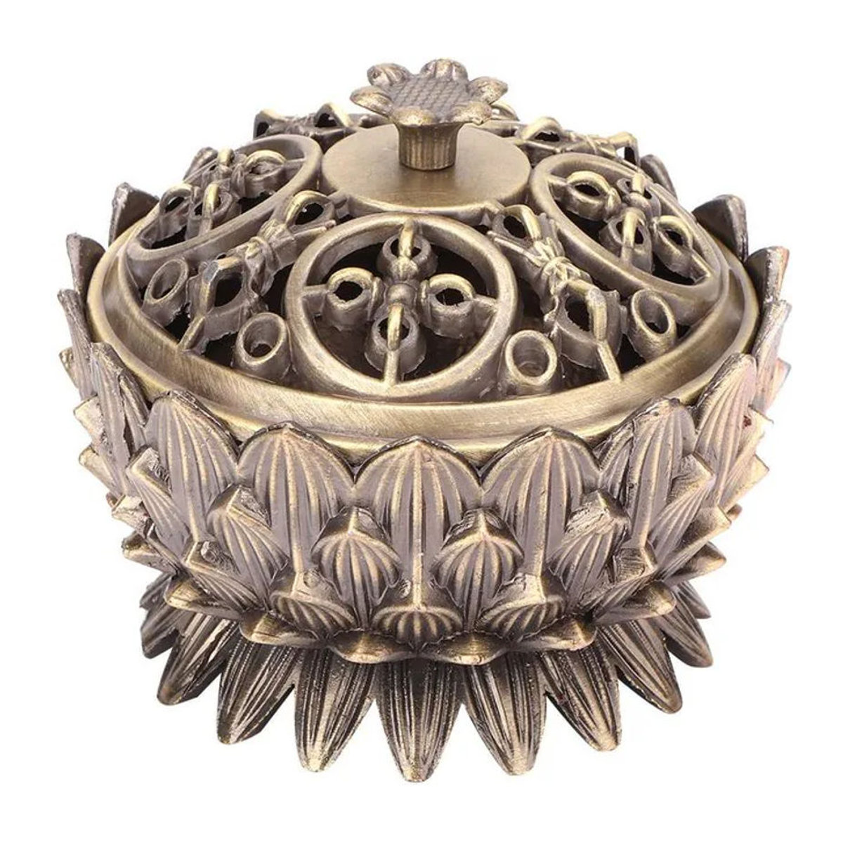 GoolRC Lotus Räuchergefäß aus Zinklegierung in Bronze, floraler Design-Räucherständer für Joss Sticks, B/T/H: 7 x 5 cm - Bild 1