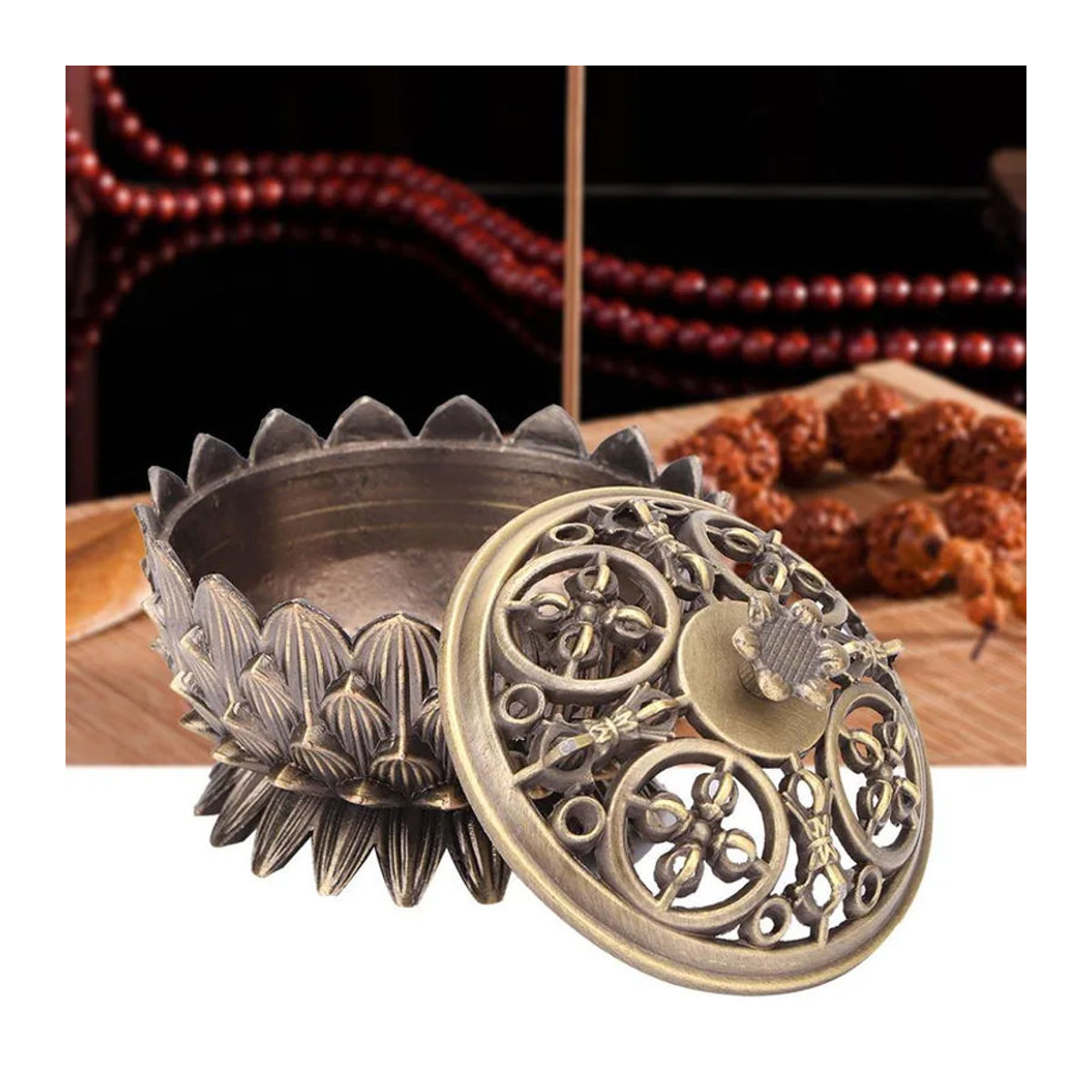 GoolRC Lotus Räuchergefäß aus Zinklegierung in Bronze, floraler Design-Räucherständer für Joss Sticks, B/T/H: 7 x 5 cm - Bild 2
