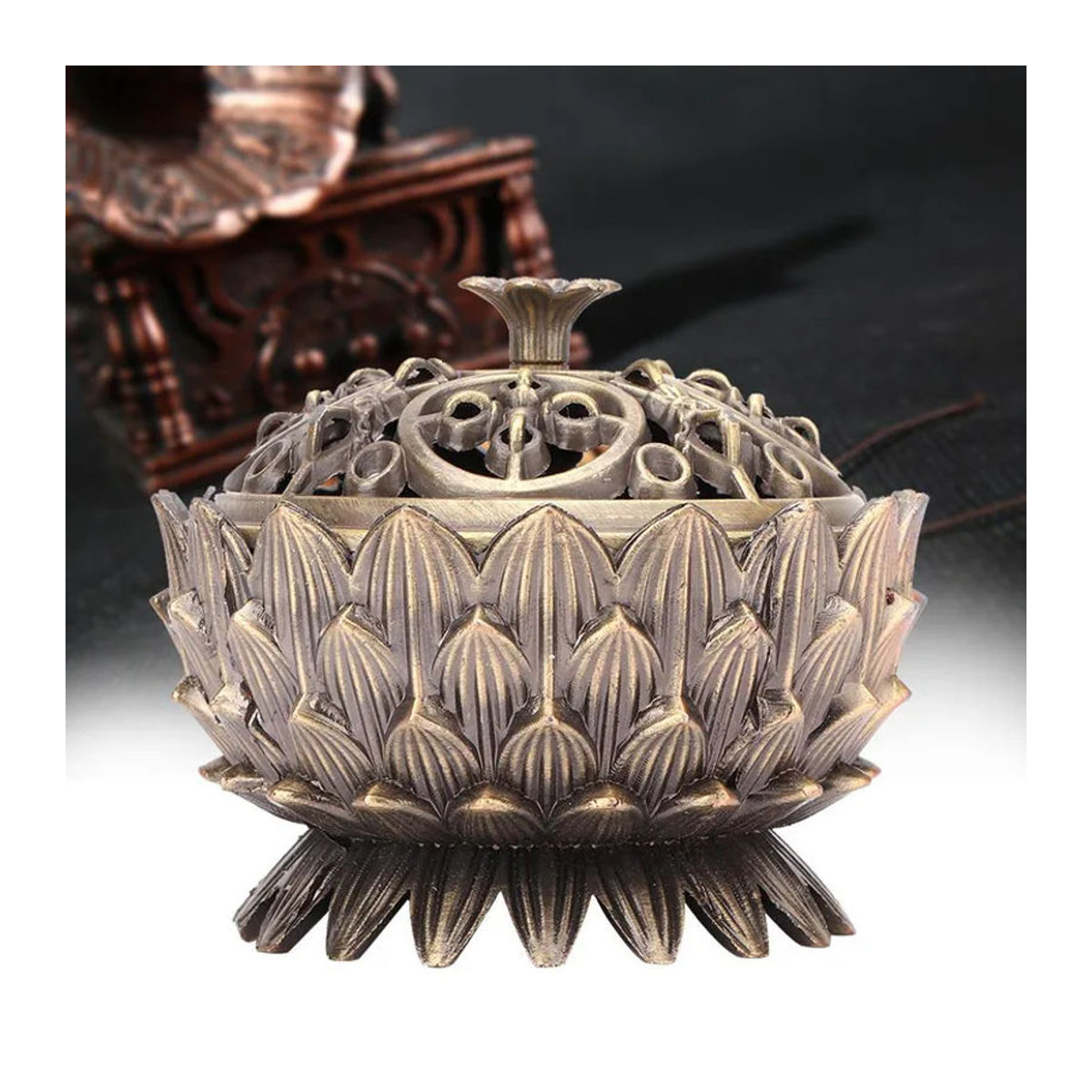 GoolRC Lotus Räuchergefäß aus Zinklegierung in Bronze, floraler Design-Räucherständer für Joss Sticks, B/T/H: 7 x 5 cm - Bild 5