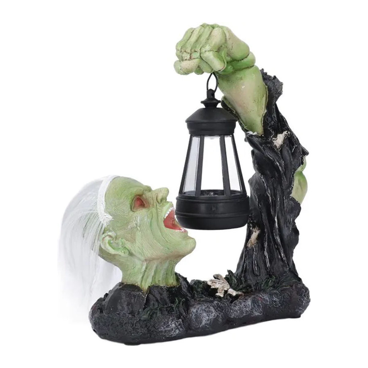 GoolRC Solarbetriebene LED Horror Schädel Statue Laterne aus Kunstharz in Grün für gruselige Dekoration im Hof - Bild 1