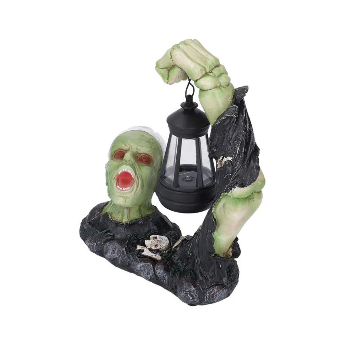 GoolRC Solarbetriebene LED Horror Schädel Statue Laterne aus Kunstharz in Grün für gruselige Dekoration im Hof - Bild 2