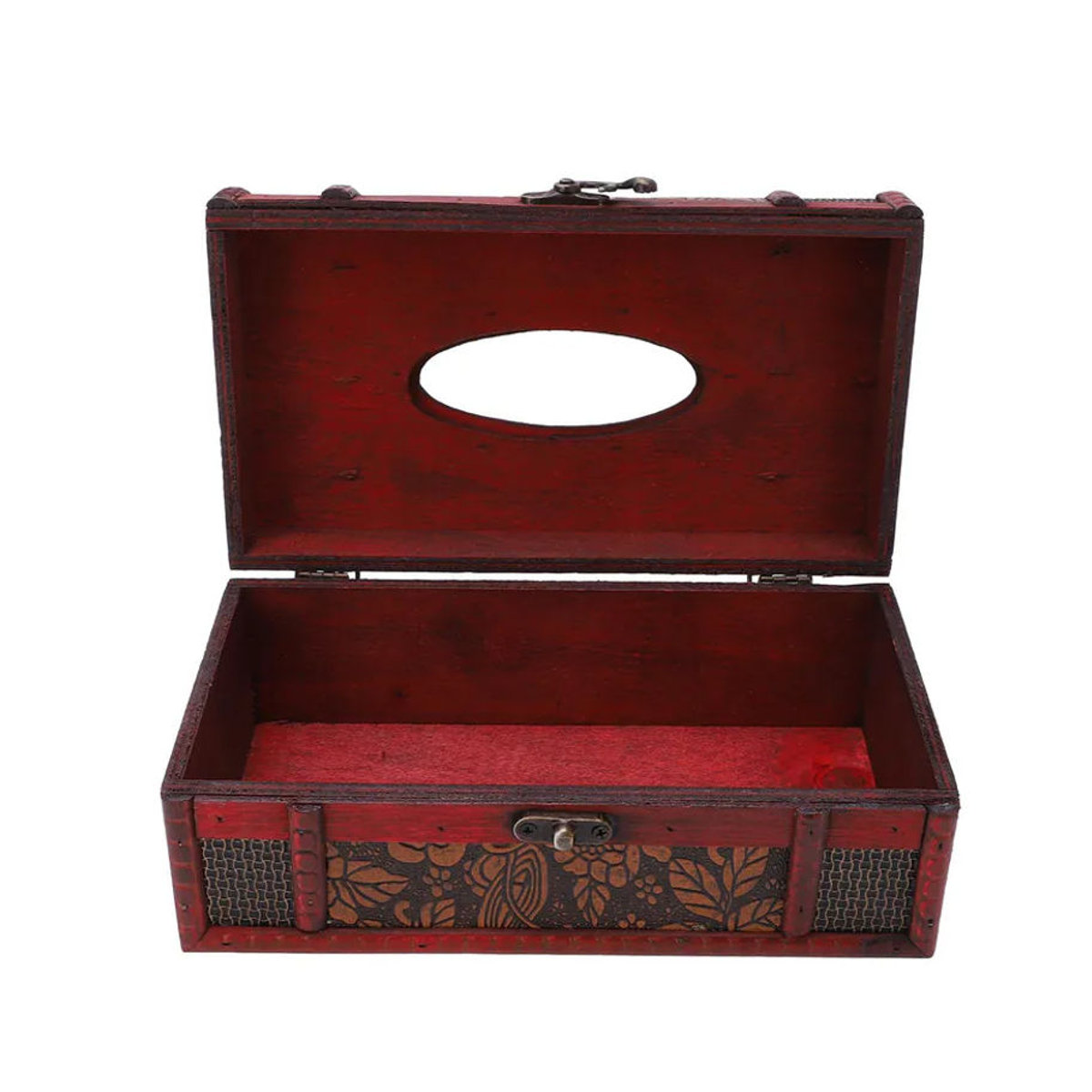 GoolRC Vintage Taschentuchbox aus Holz in Braun und Rot mit floralem Design - Bild 2