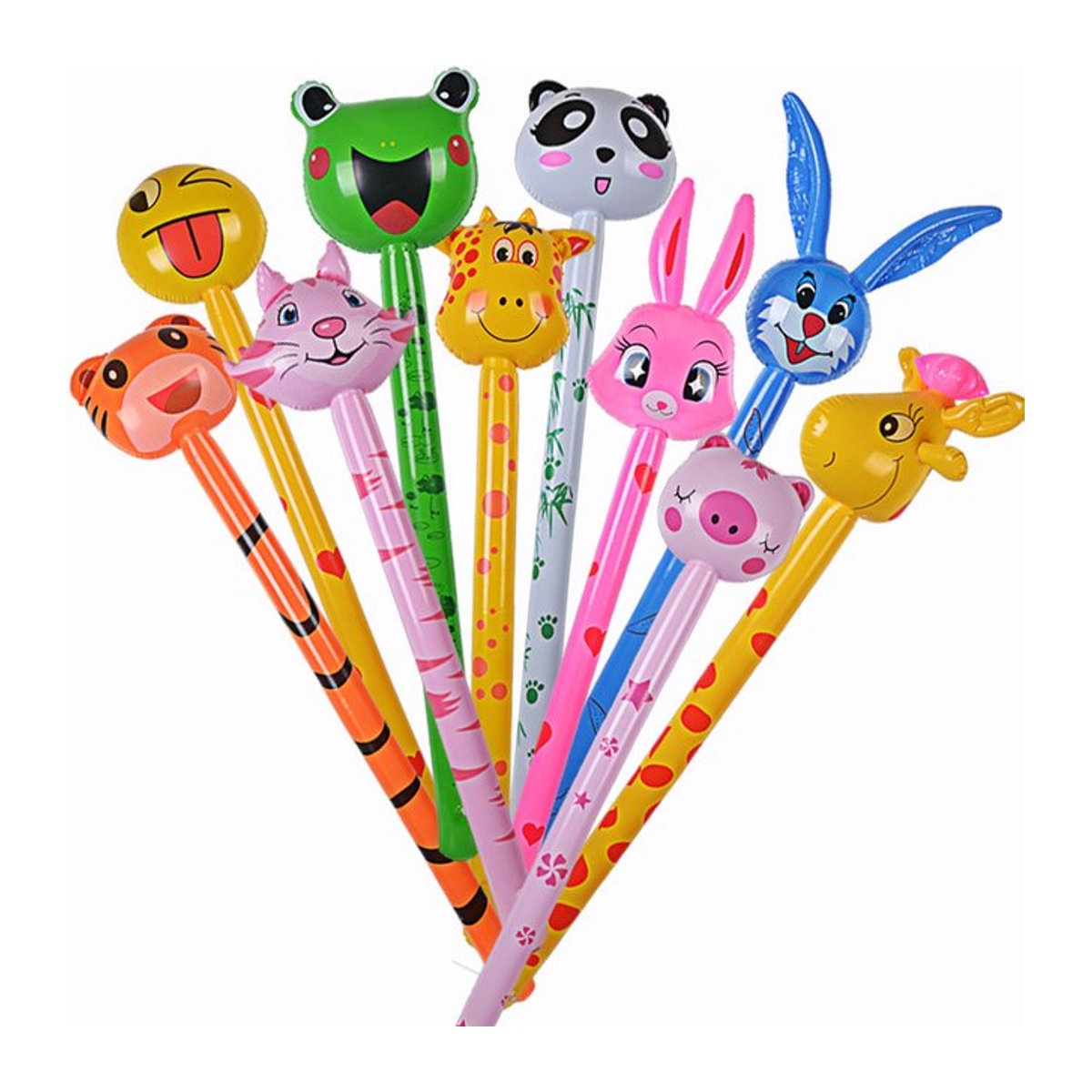 Gooparty Aufblasbare Tierkopf-Luftballons mit langem Stiel für Kinder, Giraffe und Tiger, mehrfarbig - Bild 1