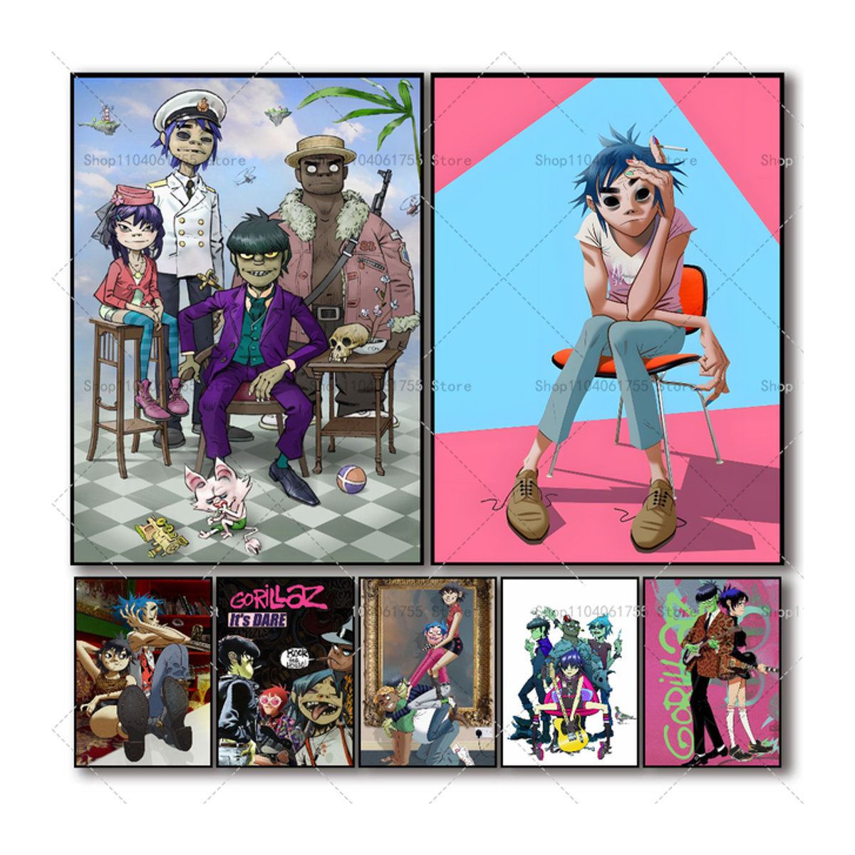 Gorillaz Poster Selbstklebender Wandaufkleber aus wasserfestem Papier in Mehrfarbig - Bild 1