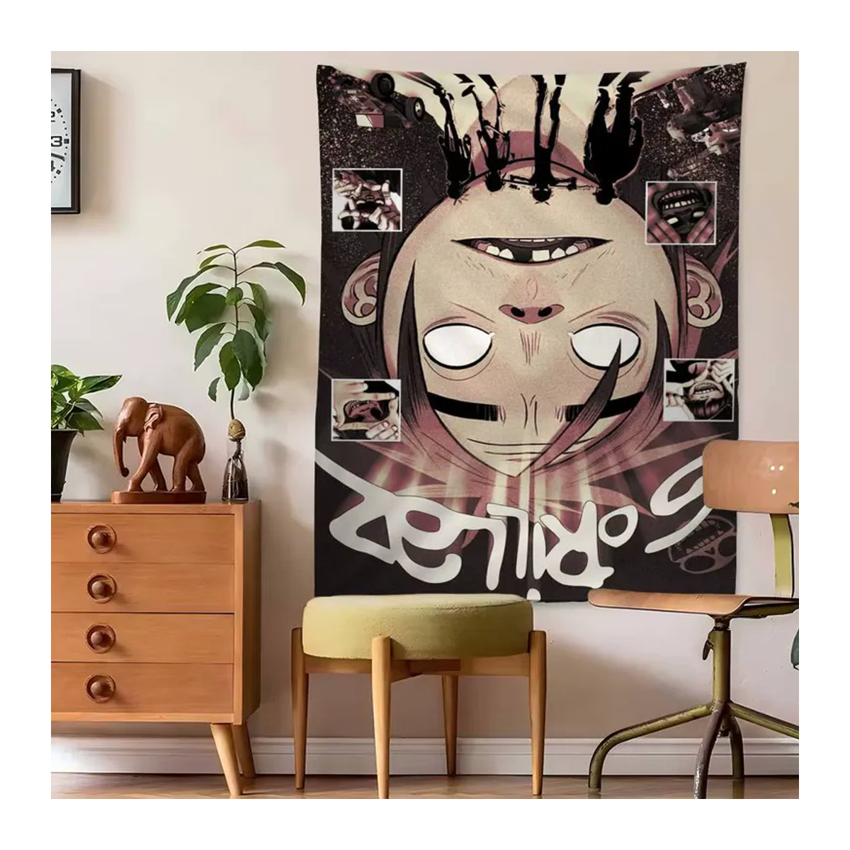 Gorillaz Wandteppich im Bohemian-Stil, Mehrfarbiger Textil-Wandteppich für deine Wanddekoration, B/H: 70 x 70 cm - Bild 2
