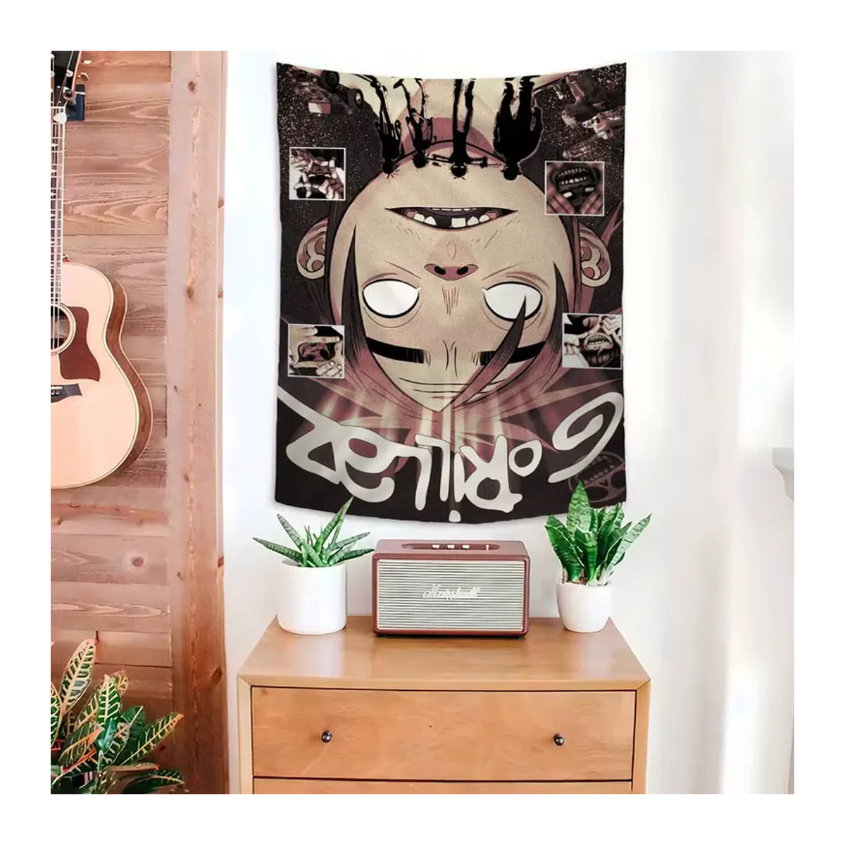 Gorillaz Wandteppich im Bohemian-Stil, Mehrfarbiger Textil-Wandteppich für deine Wanddekoration, B/H: 70 x 70 cm - Bild 3