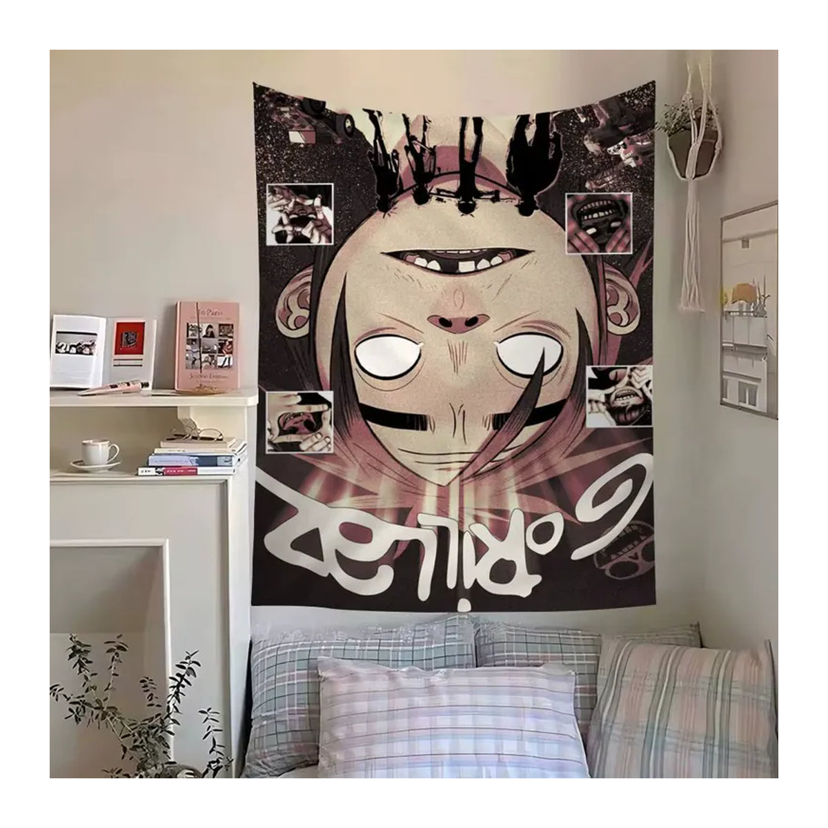 Gorillaz Wandteppich im Bohemian-Stil, Mehrfarbiger Textil-Wandteppich für deine Wanddekoration, B/H: 70 x 70 cm - Bild 4