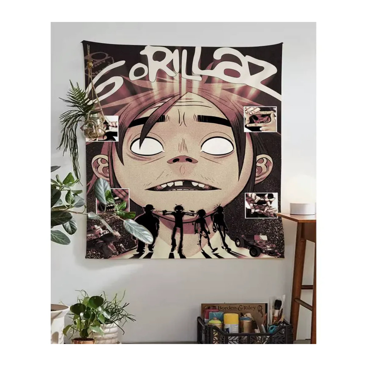 Gorillaz Wandteppich im Bohemian-Stil, Mehrfarbiger Textil-Wandteppich für deine Wanddekoration, B/H: 70 x 70 cm - Bild 6