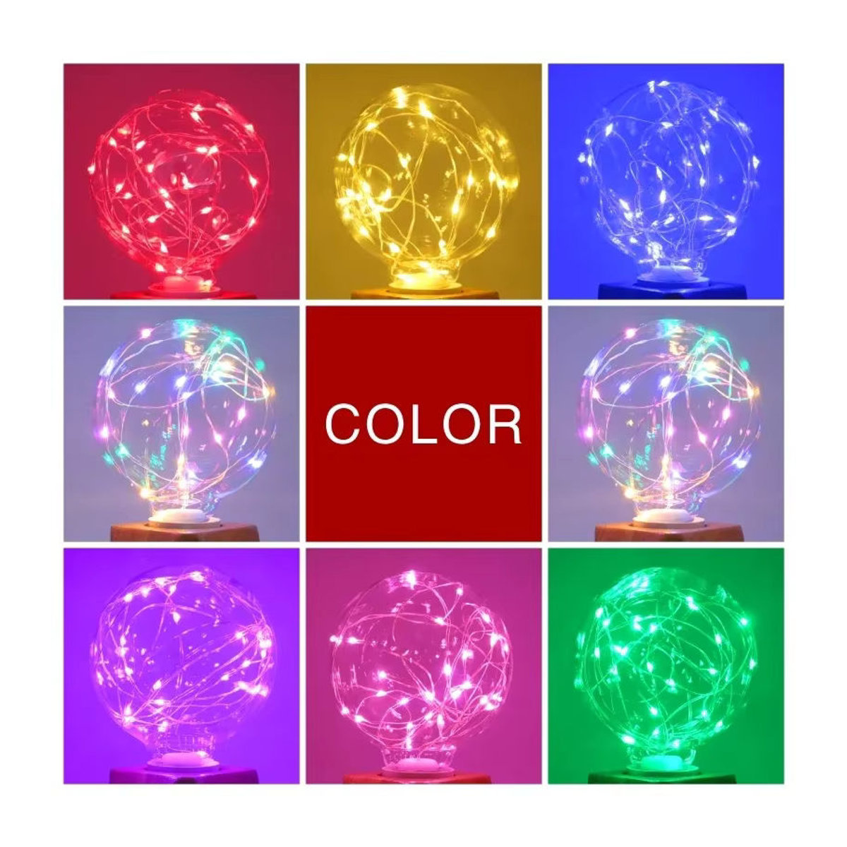 GOT LIANG LED Edison Retro Glühbirne E27 G95 Bunt RGB mit Kupferdraht und Glas - Bild 4