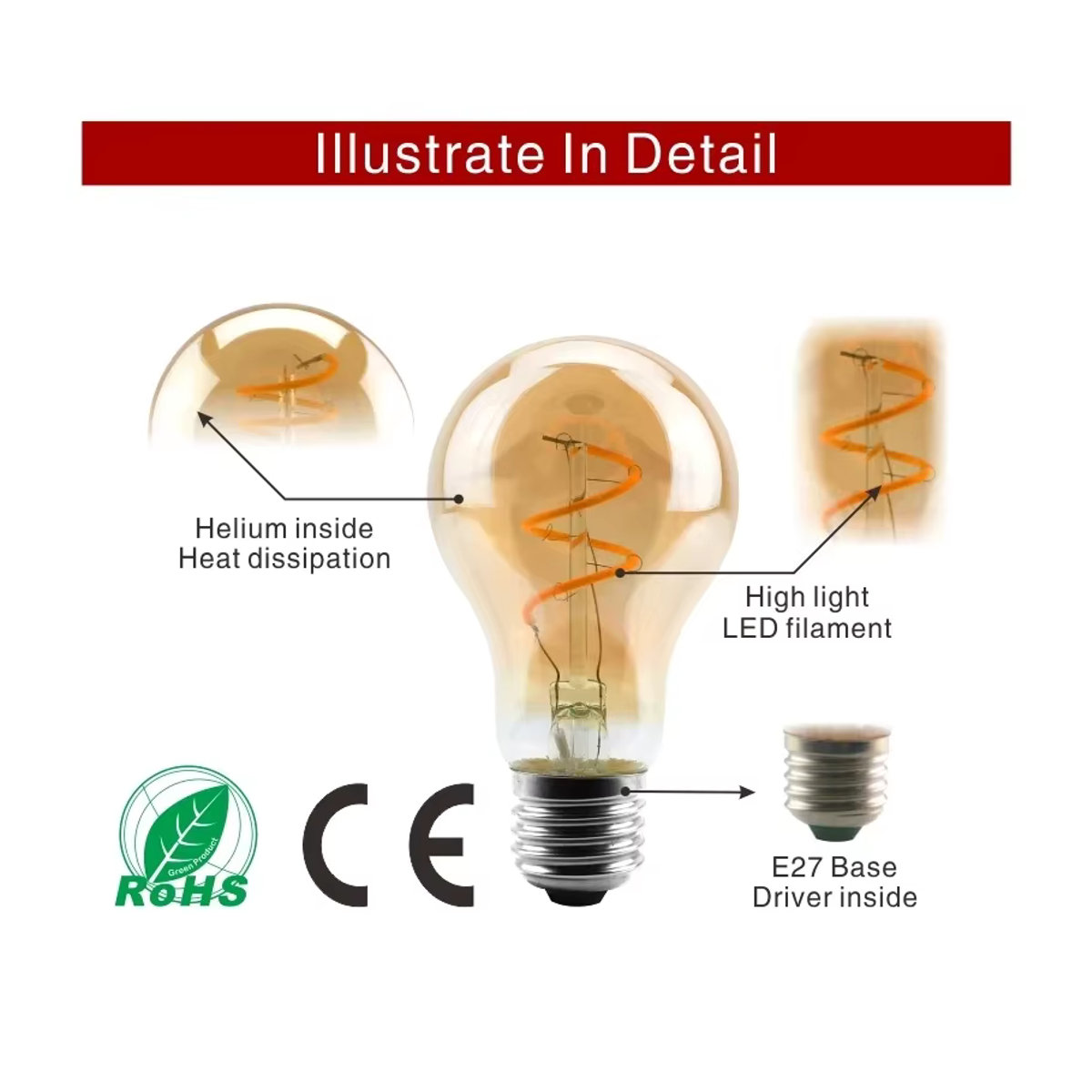 GOT LIANG Retro LED Spiral Filament Glühbirne Warmweiß 4W Glas - Bild 3