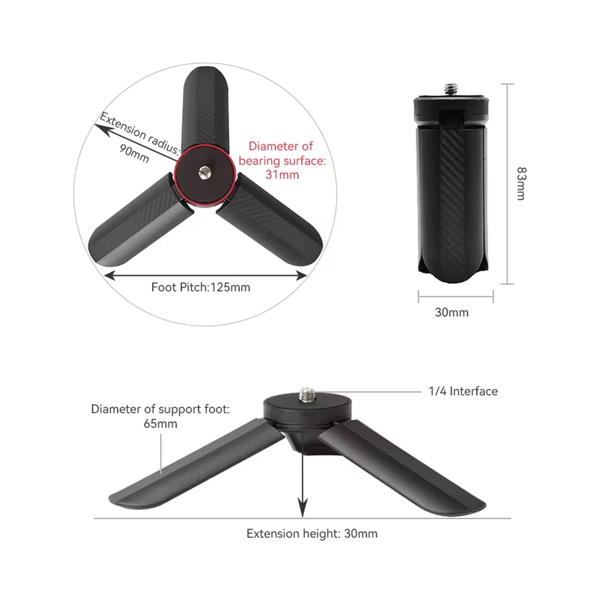 GOT-TOG Desktop-Stativ für DJI Pocket 2 3, GoPro Action 2 4 und Osmo Mobile 6 5 4 3 2 Stabilisator Gimbal in Schwarz - Bild 5
