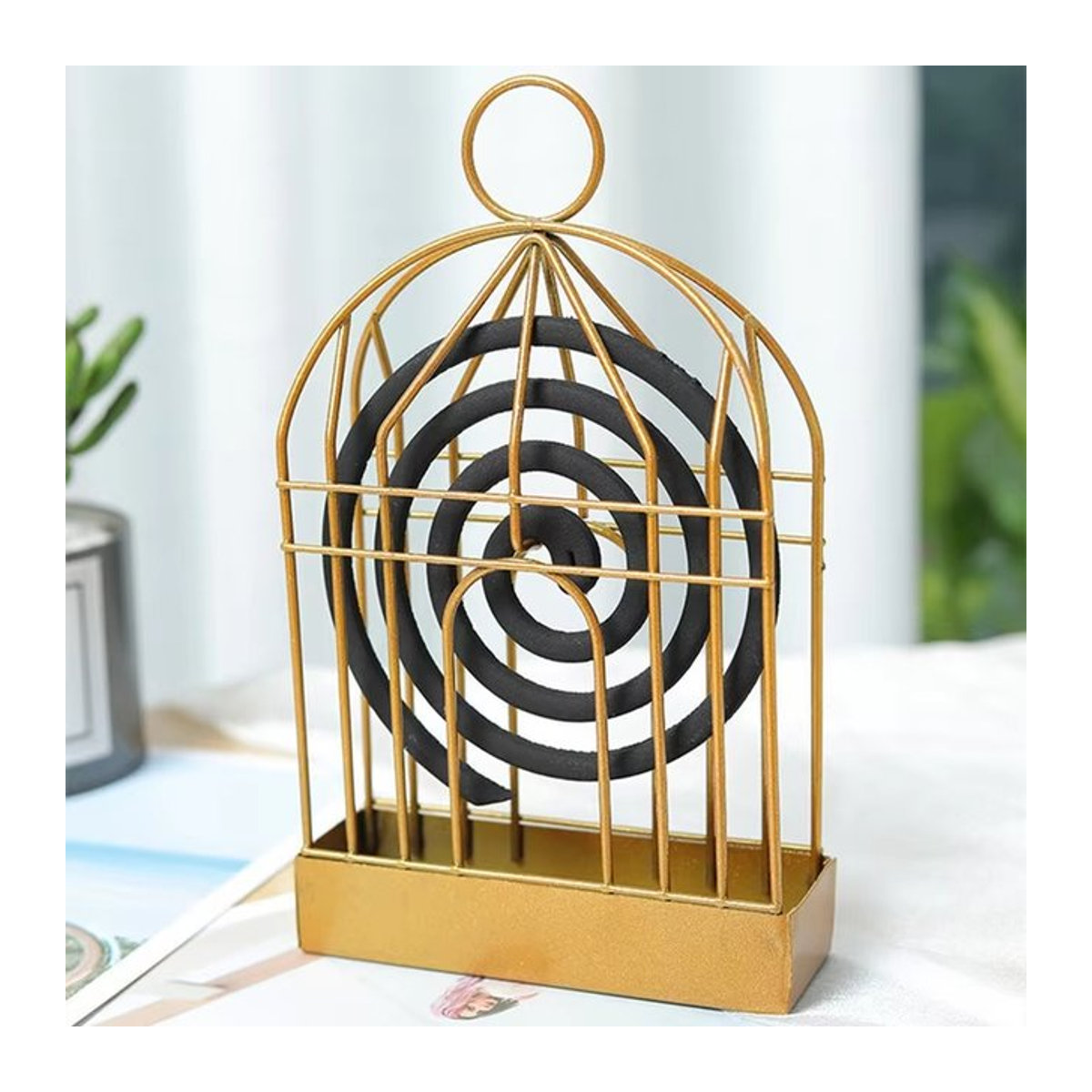 GOT-TOG Hängender Räucherstäbchenhalter im Vogelkäfig-Stil aus Metall in Gold - Bild 1