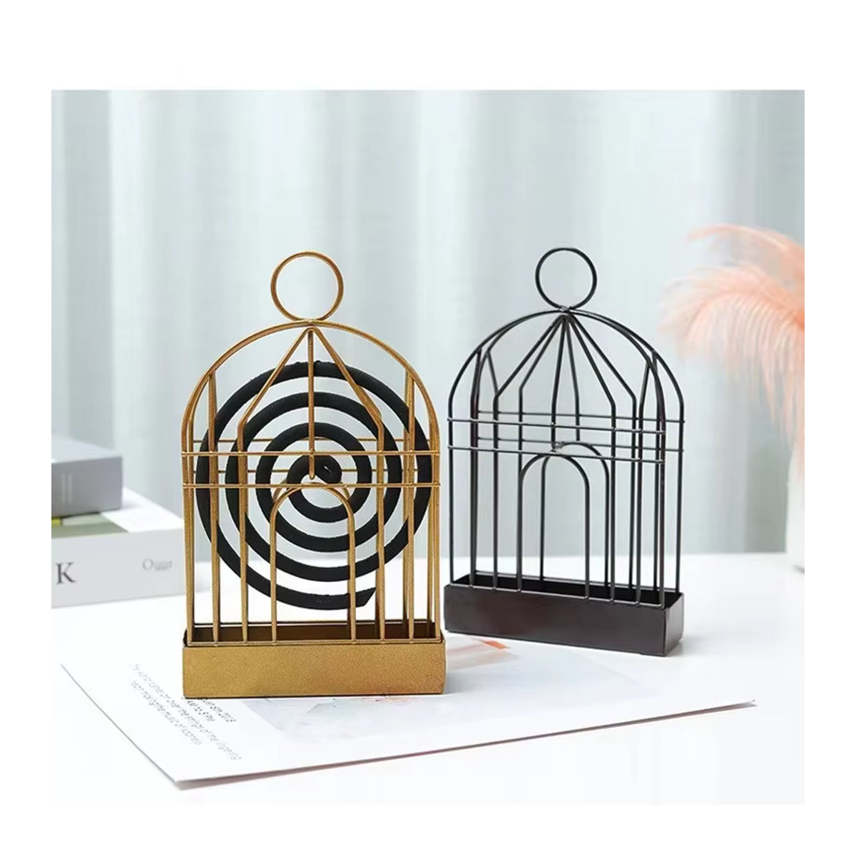 GOT-TOG Hängender Räucherstäbchenhalter im Vogelkäfig-Stil aus Metall in Gold - Bild 2