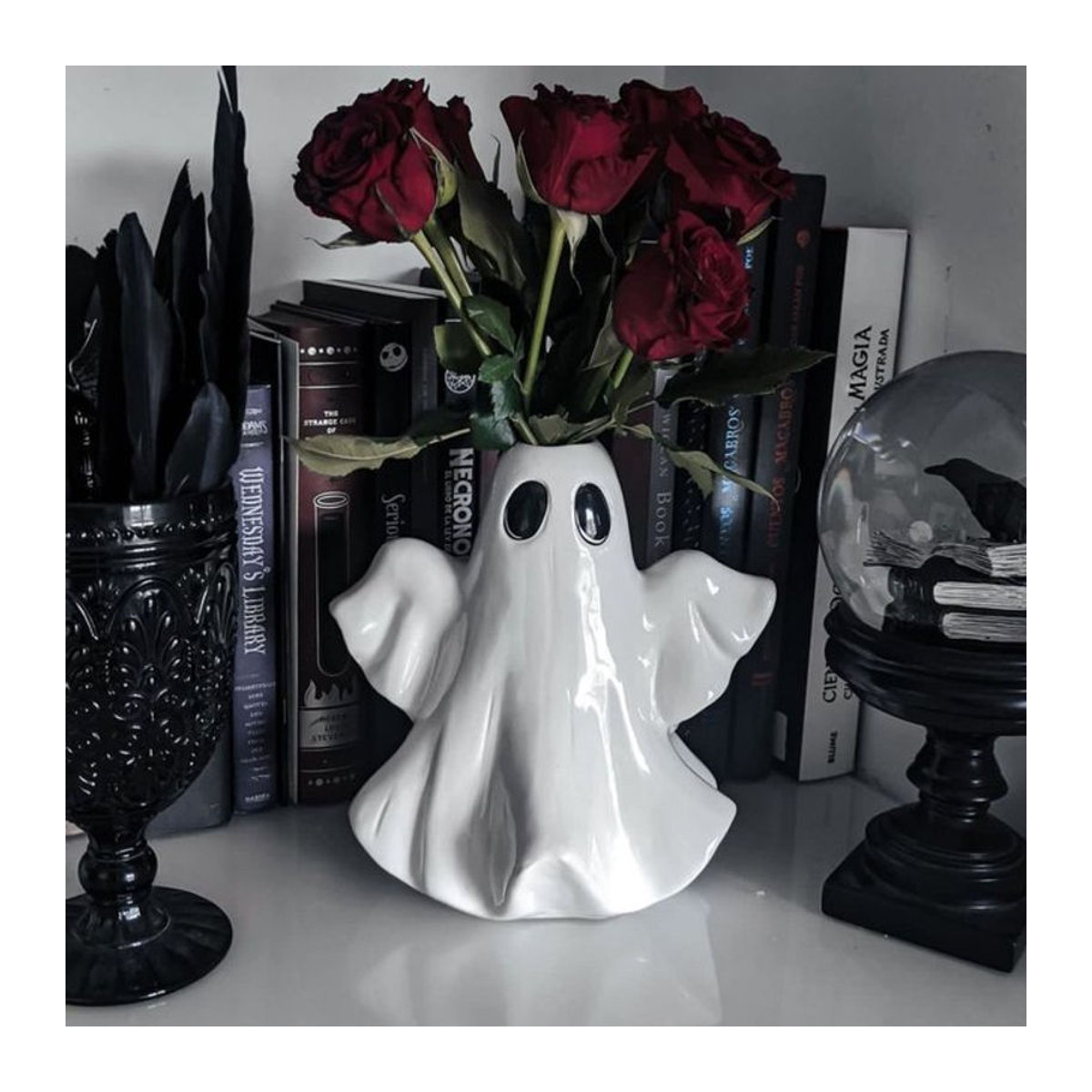 Gothic Keramik Vase Halloween Geist in Weiß für Schnittblumen und Hydrokultur - Bild 1