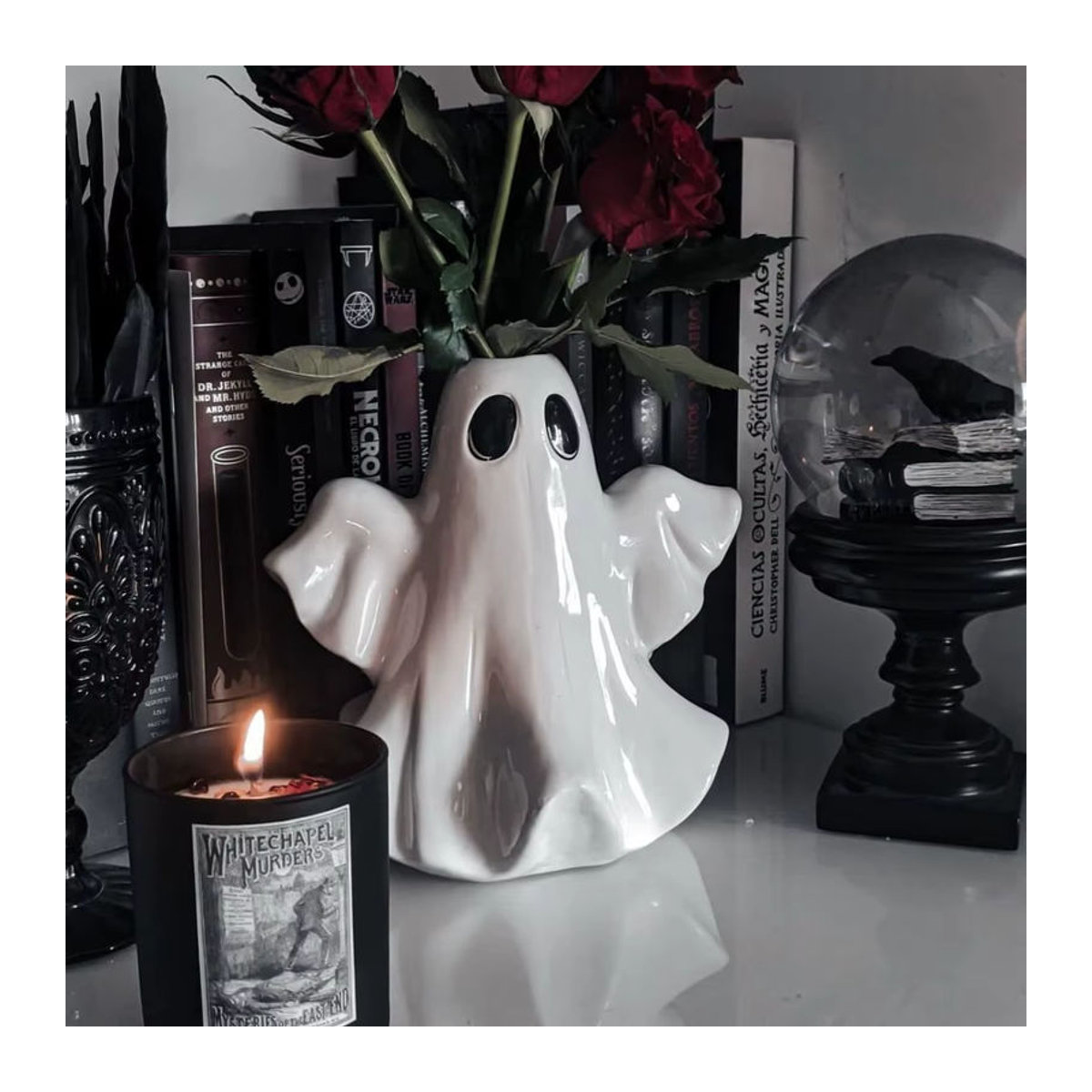 Gothic Keramik Vase Halloween Geist in Weiß für Schnittblumen und Hydrokultur - Bild 2