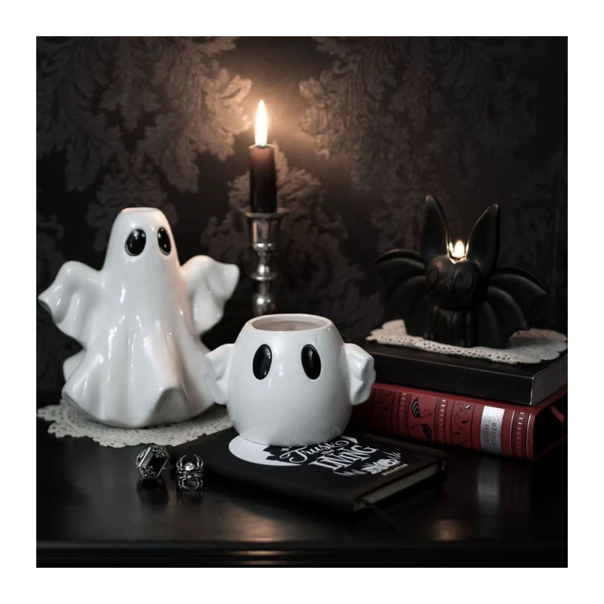 Gothic Keramik Vase Halloween Geist in Weiß für Schnittblumen und Hydrokultur - Bild 3