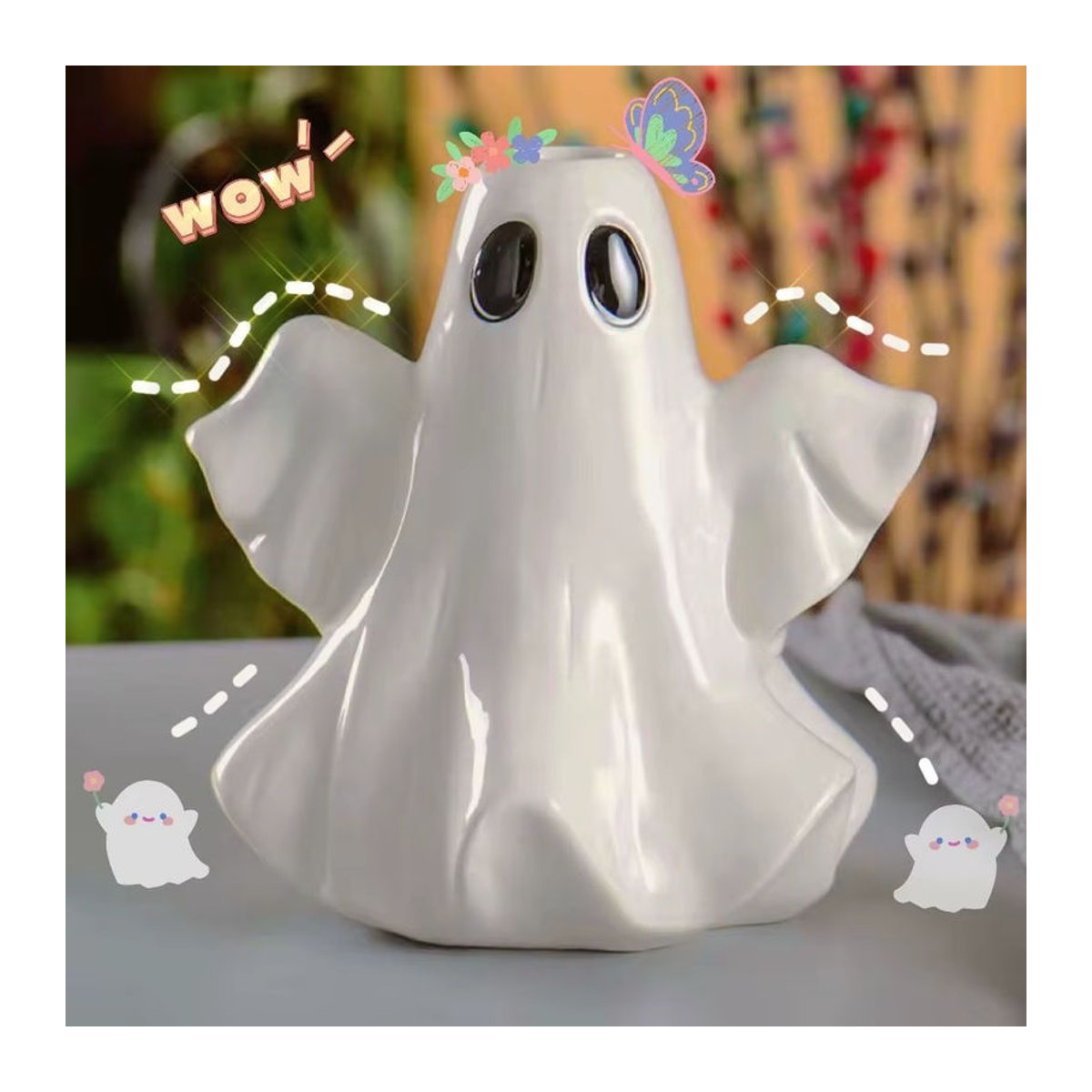 Gothic Keramik Vase Halloween Geist in Weiß für Schnittblumen und Hydrokultur - Bild 4