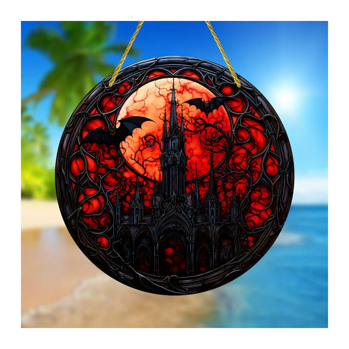 Gothic Red Castle Sun Catcher aus Acryl als bunte Fensterdekoration und Wandbehang in Rot - Bild 2