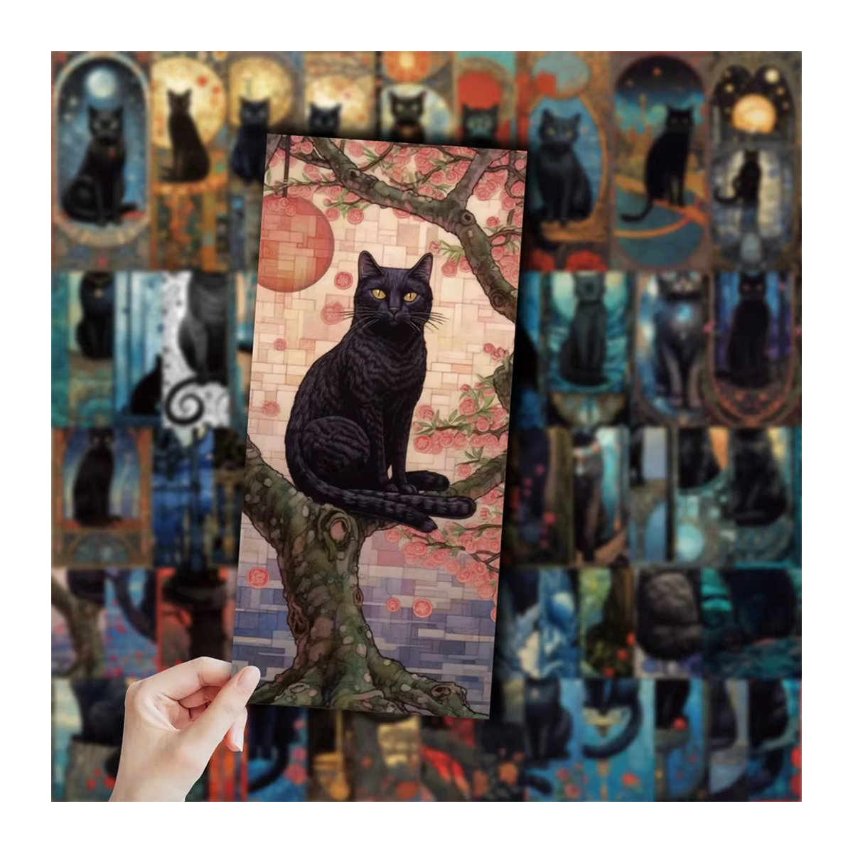 Gothic Schwarze Katze und Mond Tarot Aufkleber Set aus Kunststoff in Schwarz und Mehrfarbig für Laptop, Telefon und Kühlschrank - Bild 2