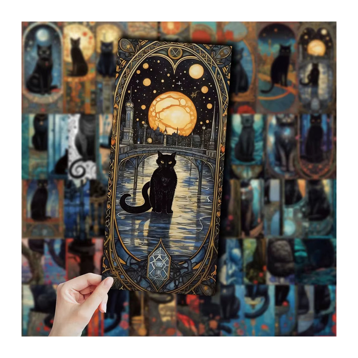Gothic Schwarze Katze und Mond Tarot Aufkleber Set aus Kunststoff in Schwarz und Mehrfarbig für Laptop, Telefon und Kühlschrank - Bild 3