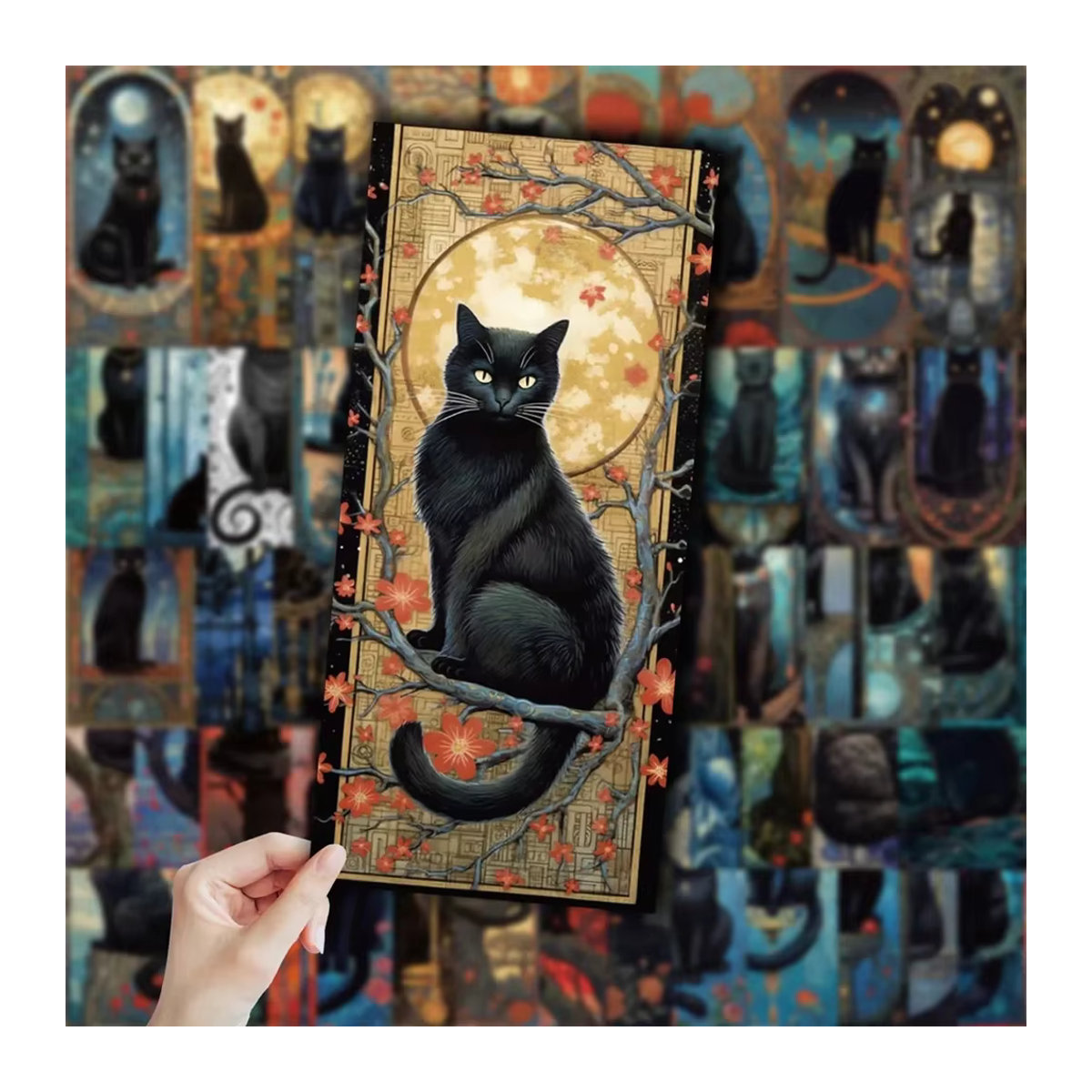 Gothic Schwarze Katze und Mond Tarot Aufkleber Set aus Kunststoff in Schwarz und Mehrfarbig für Laptop, Telefon und Kühlschrank - Bild 4