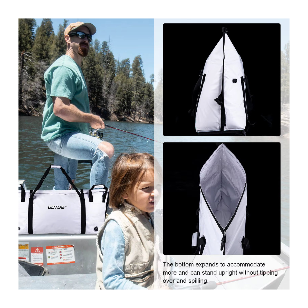 Goture Tragbarer Angel-Eisbeutel Outdoor-Kühler Isolierte Faltbare Wasserdichte Fischtasche mit Abflusslöchern - Bild 4