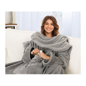 GÖZZE Fleece-Kuscheldecke mit Ärmeln in Silber/Grau, B: 240 cm, H: 150 cm