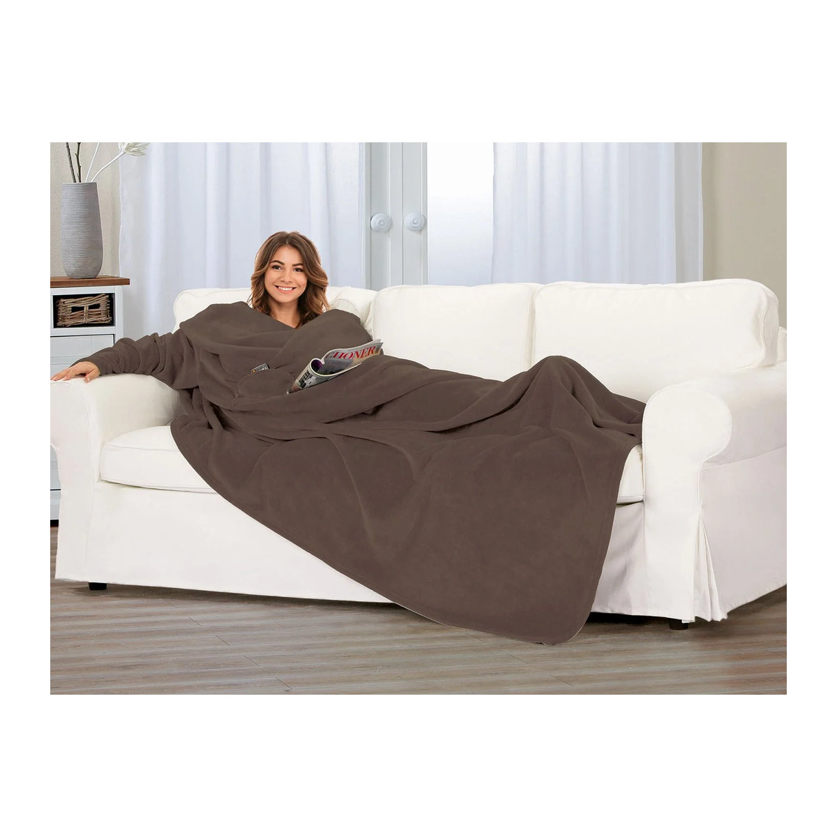 GÖZZE Kuscheldecke mit Ärmeln in Braun, B: 150 cm, L: 240 cm - Bild 2