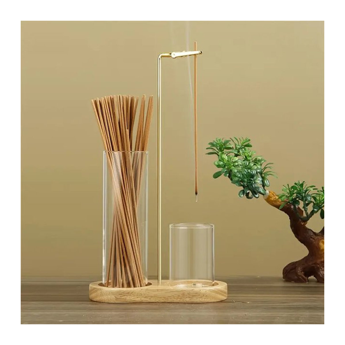 GQIYIBBEI 2-in-1 Räucherstäbchenhalter aus Glas in Gold mit abnehmbarem Aschefänger und Organizer im Vintage-Design - Bild 1