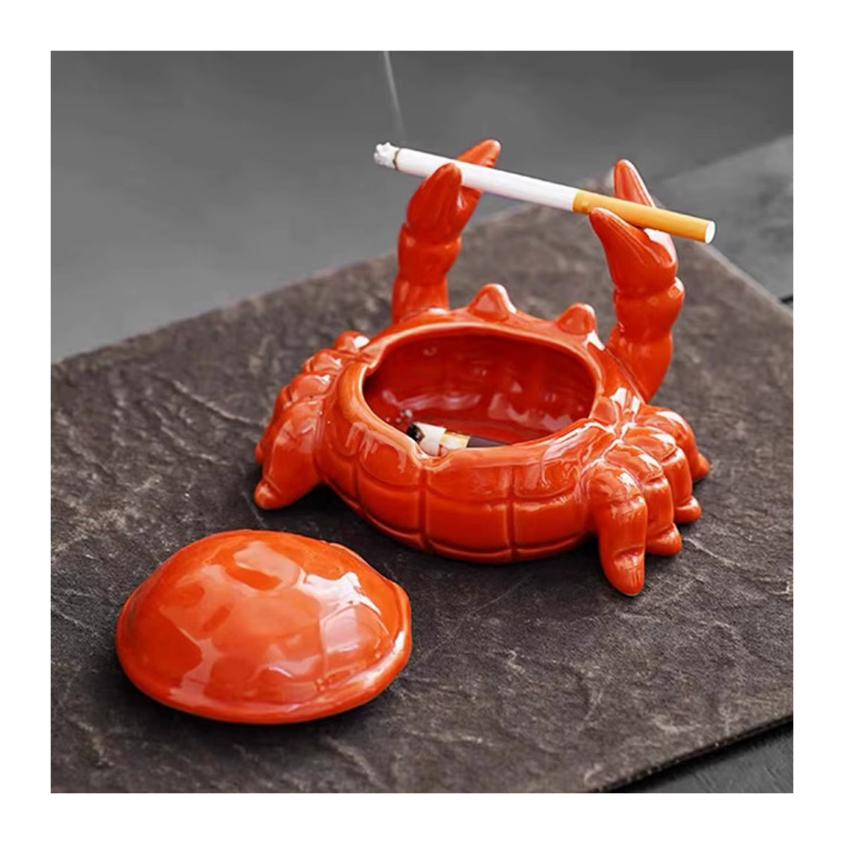 GQIYIBBEI Krabben-Aschenbecher aus Keramik mit Deckel in Rot für Wohnzimmer und Dekoration - Bild 2