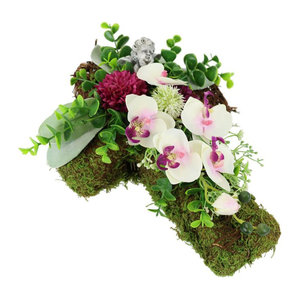 Grabgesteck Mooskreuz mit Orchideen und Eucalyptus in Grün und Mehrfarbig von Moderne Hausfrau