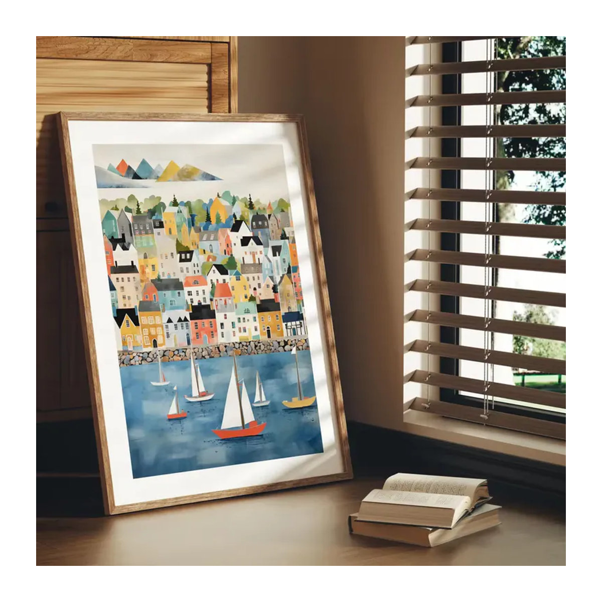 Grafikdruck Küstenstadt Shenzhen als maritime Wandkunst in Hochformat, mehrfarbig auf Papier - Bild 2