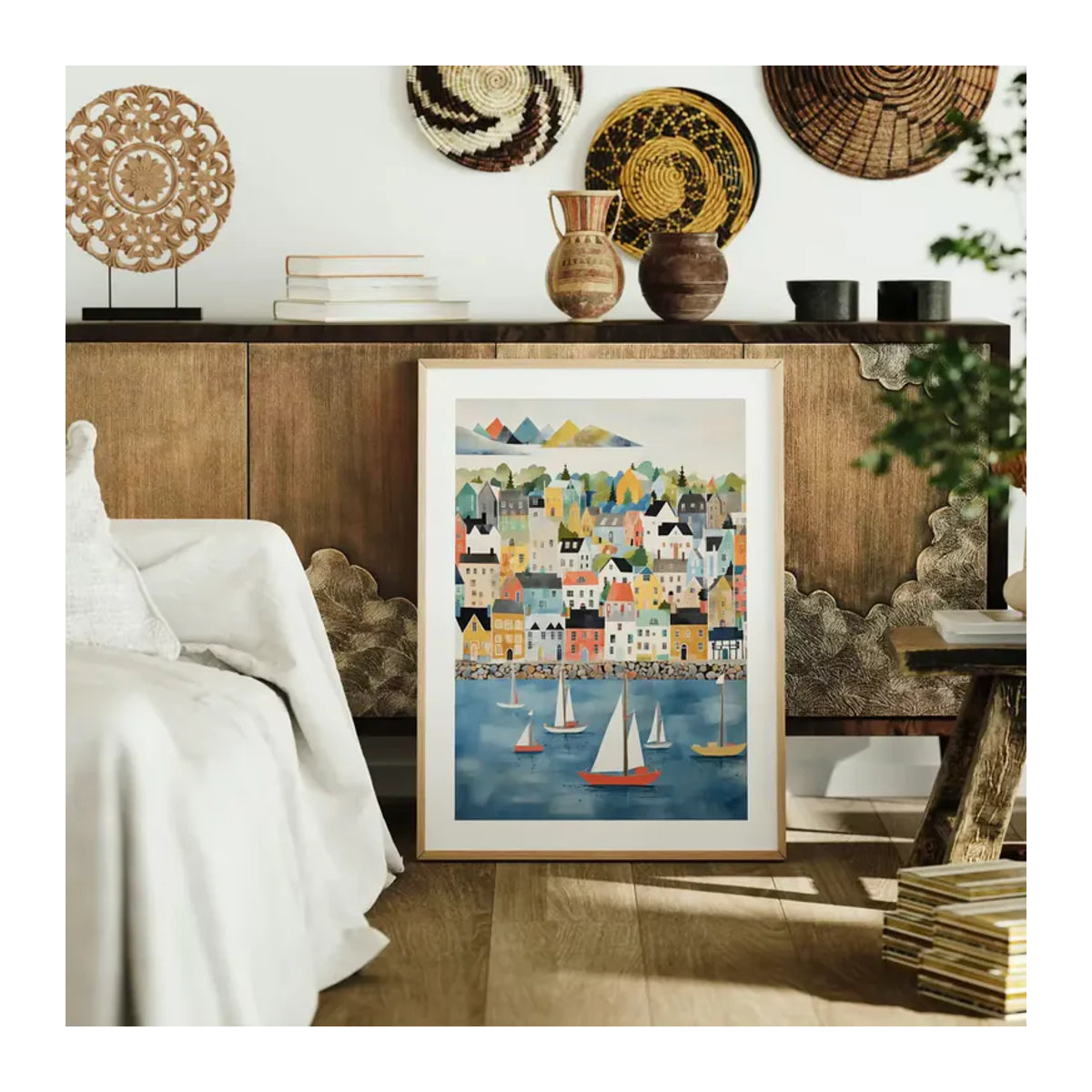 Grafikdruck Küstenstadt Shenzhen als maritime Wandkunst in Hochformat, mehrfarbig auf Papier - Bild 3